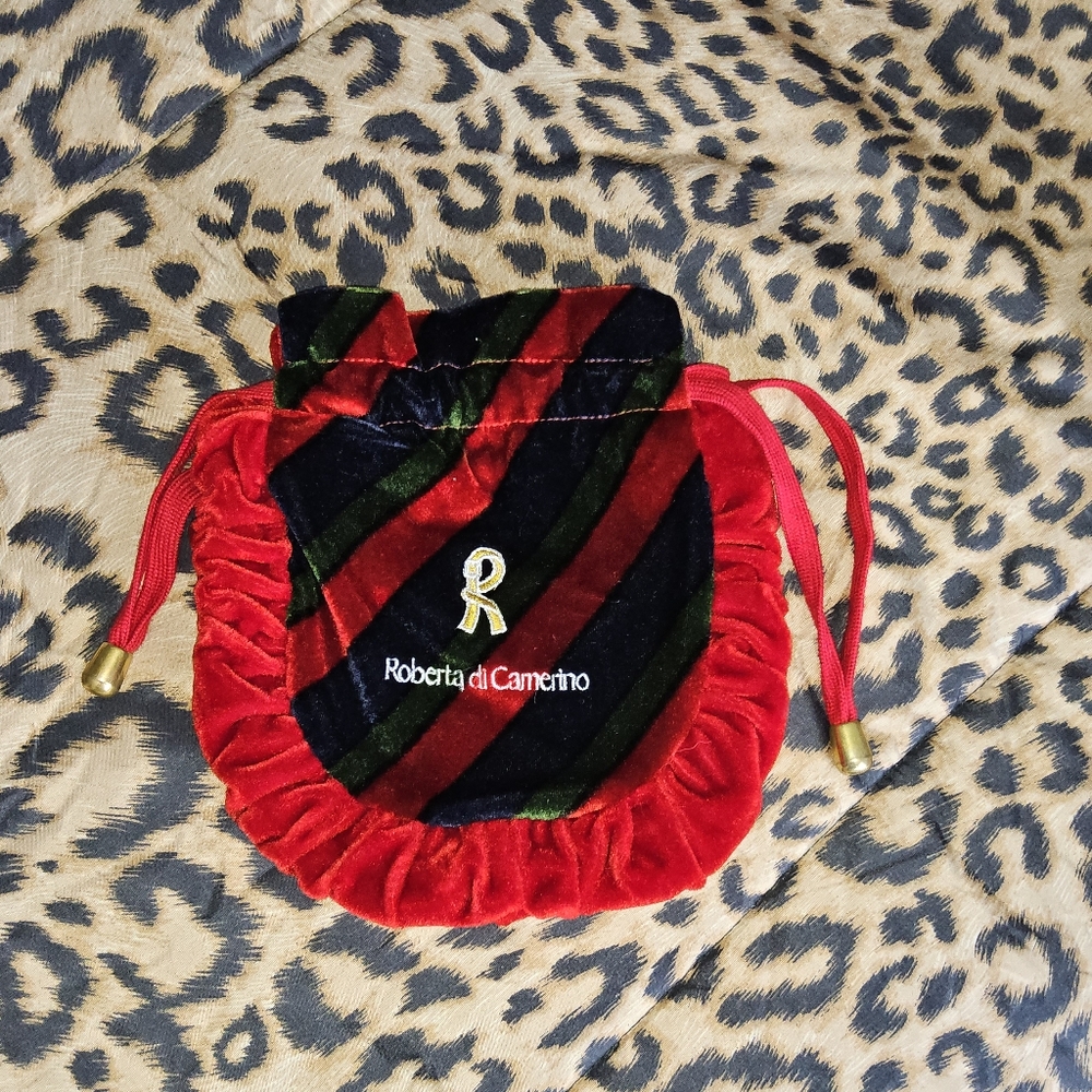 Roberta di Camerino Red and Black Cosmetic Bag with Ruffle Trim